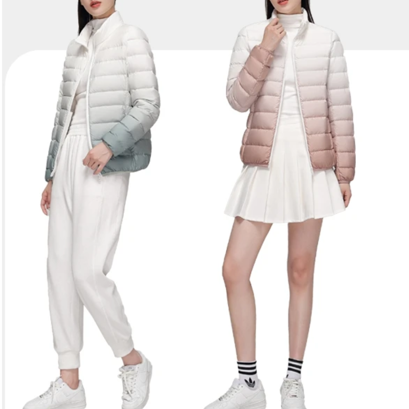 Eliara | Kvindernes Quilted Dunjakke med Ståkrave og Fuldt Lynlås i Stribet Stikmønster