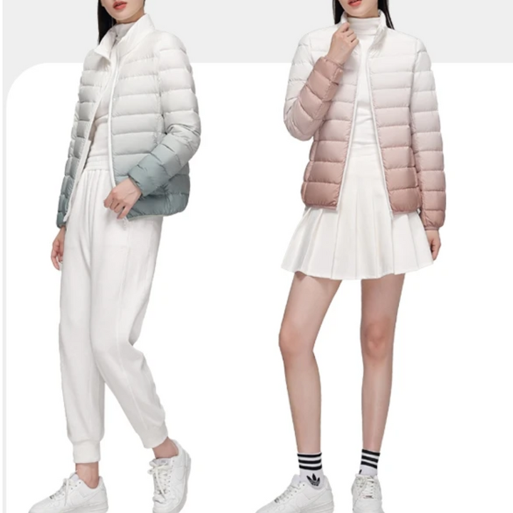 Eliara | Kvindernes Quilted Dunjakke med Ståkrave og Fuldt Lynlås i Stribet Stikmønster