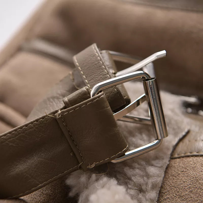 Elira | Dame Wildlederfrakke med Fleecefor og Taljebælte, Varm Vinterfrakke