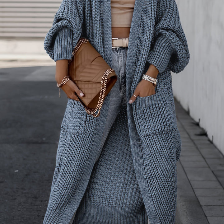 Lunora | Dame åben strikcardigan med lommer i ensfarvet design