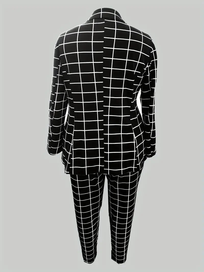 Liora | Dame Blazer og Bukser Sæt i Ternet Mønster – Tidløst, Simpelt Outfit til et Elegant Look