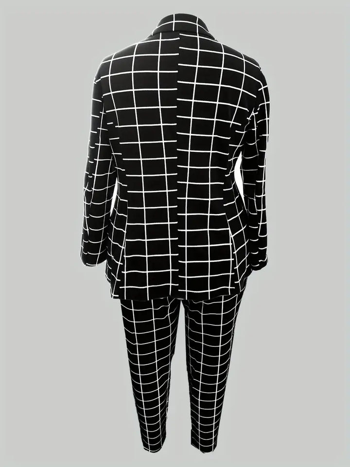 Liora | Dame Blazer og Bukser Sæt i Ternet Mønster – Tidløst, Simpelt Outfit til et Elegant Look